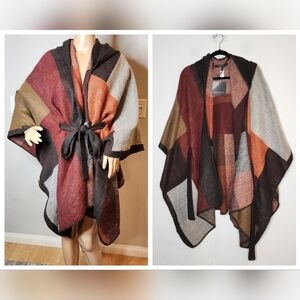 NWT Marc New York Poncho Blanket belted wrap.  One Size. Faux wool. Vegan. Brown